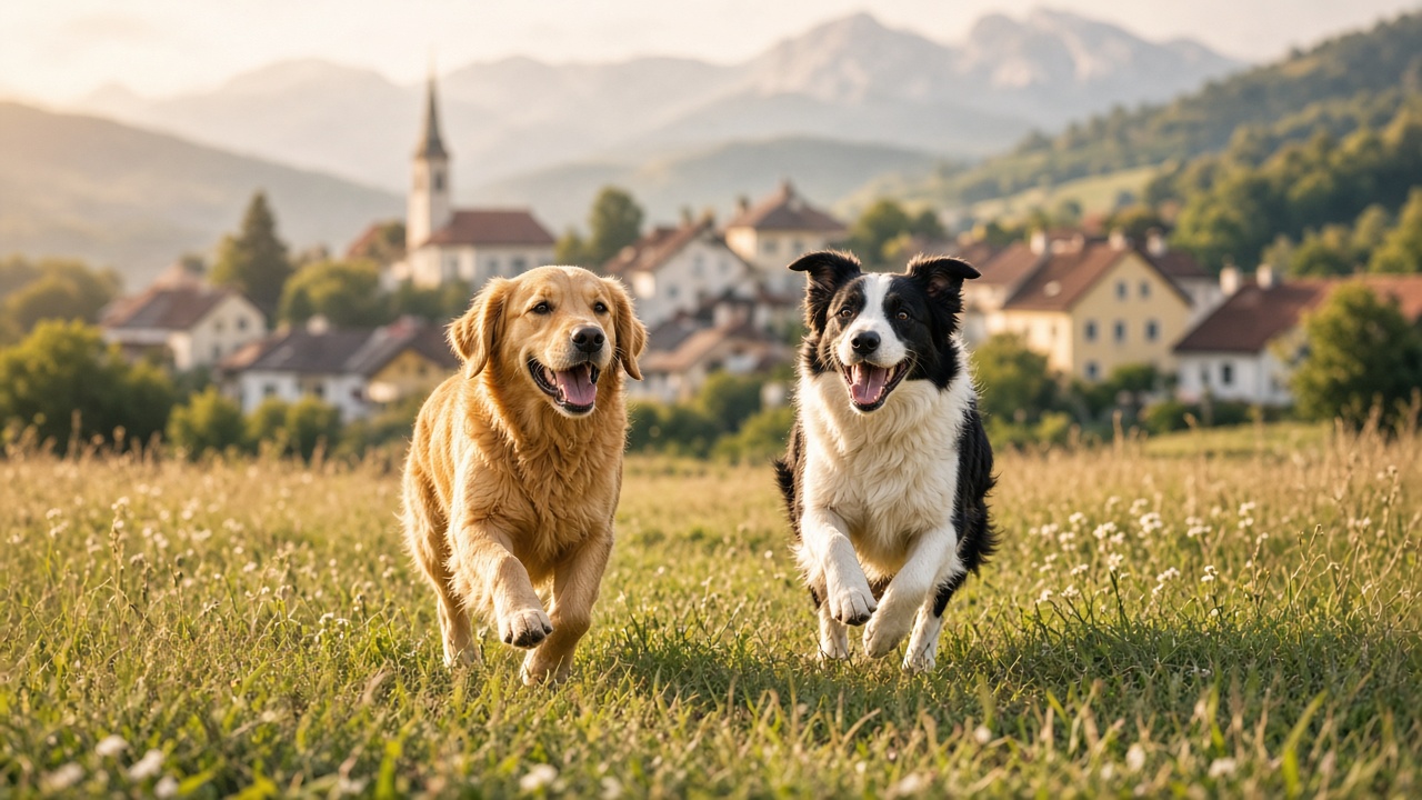 Zwei Hunde auf einer Wiese nahe Reisenberg